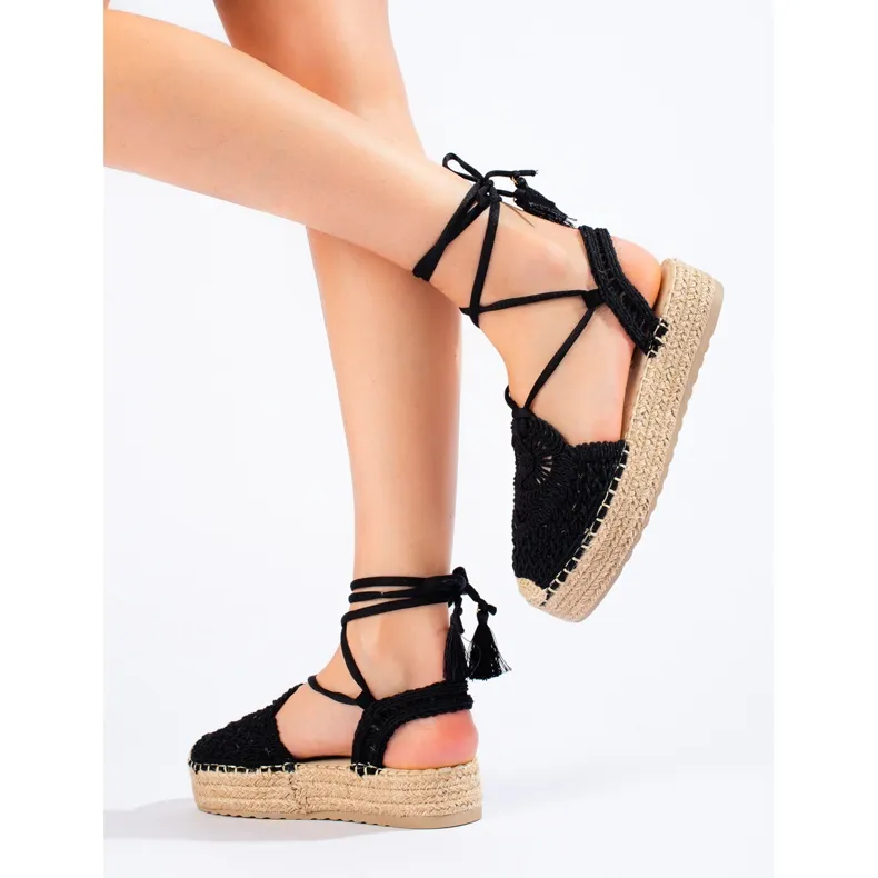 Zwarte plateau espadrilles van Shelovet boho